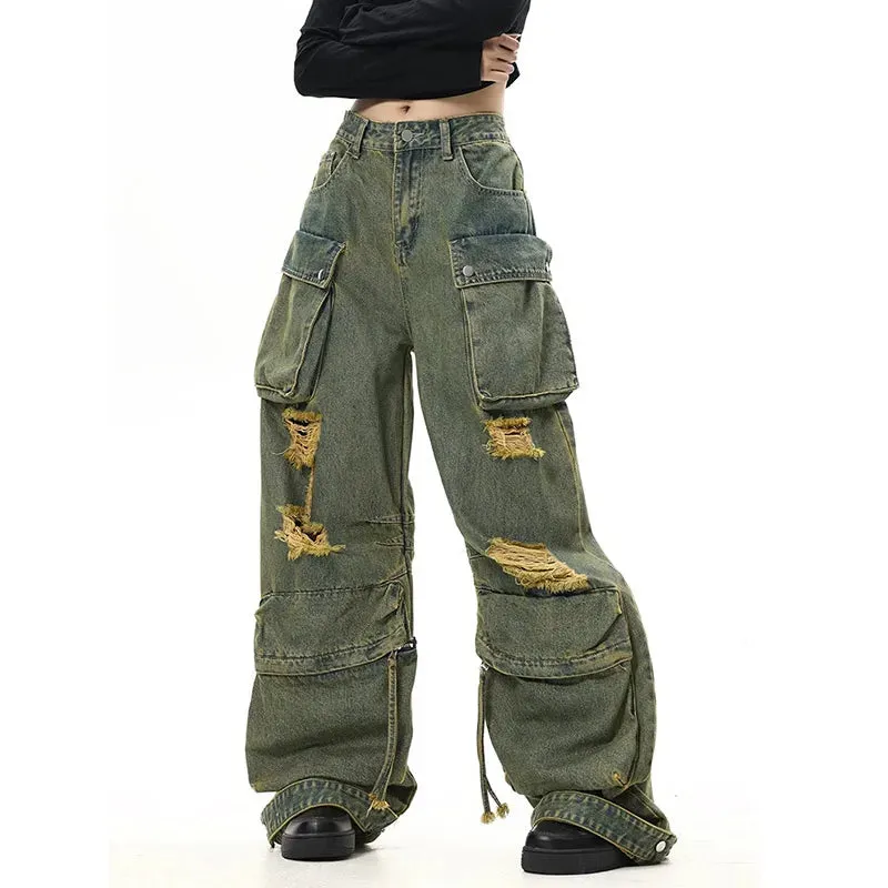 Green Y2K Vintage Streetwear Baggy Denim Pants