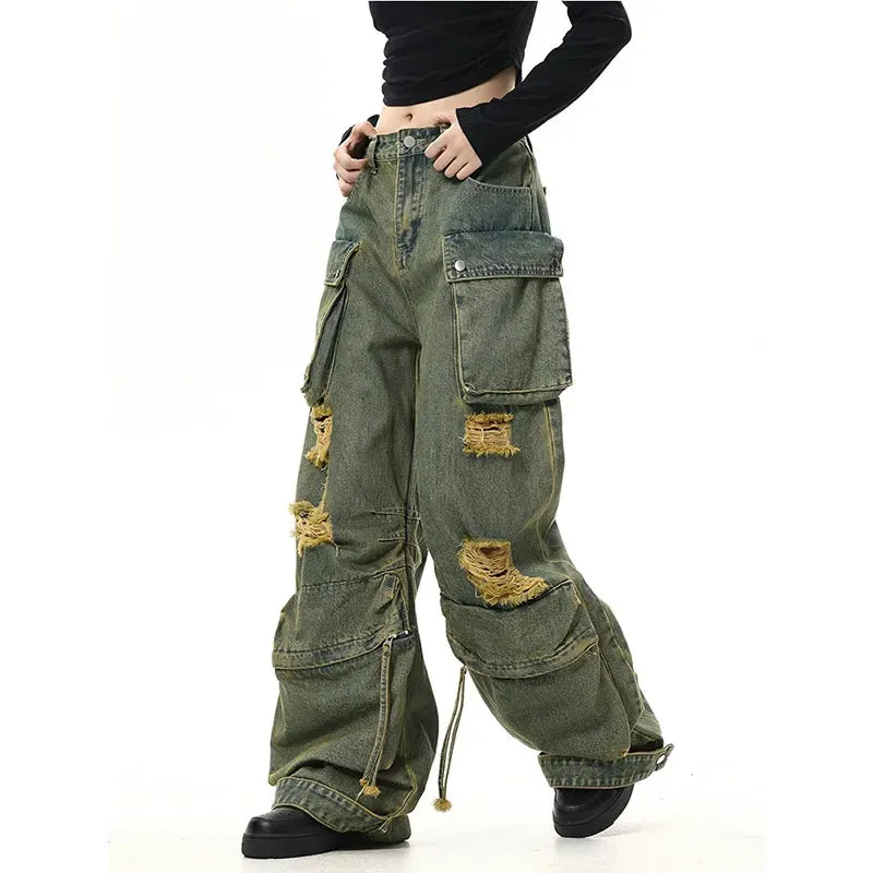 Green Y2K Vintage Streetwear Baggy Denim Pants