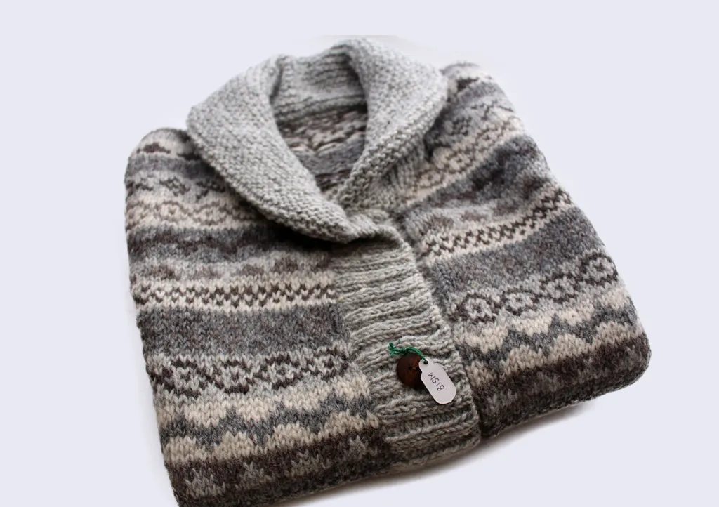 Grey and Brown Multicolor Handknit Woolen Cardigan