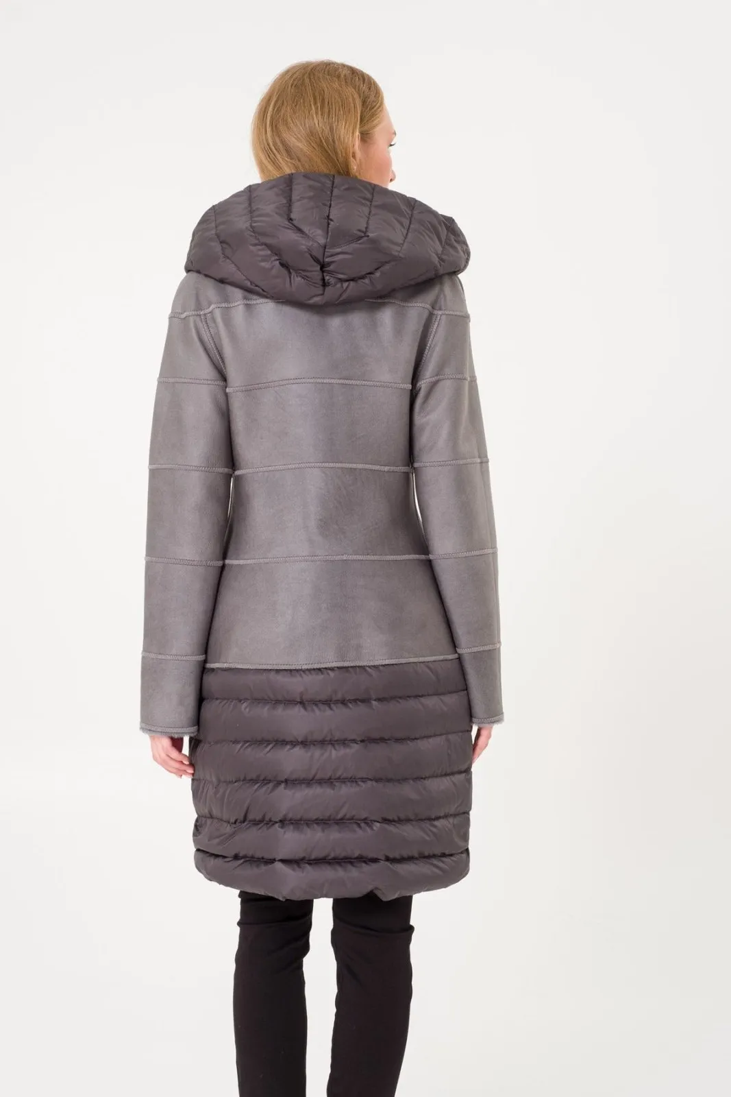 Grey Long Shearling Coat