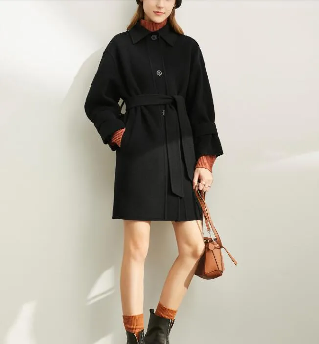 Handmade Wool Coat, Women Winter Coat, Black Wool Coat Jacket 0223