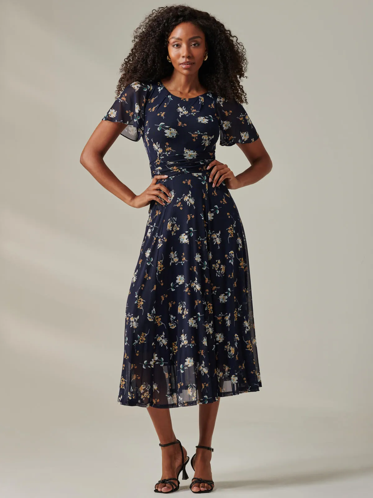 Harlie Floral Mesh Maxi Dress, Navy Floral