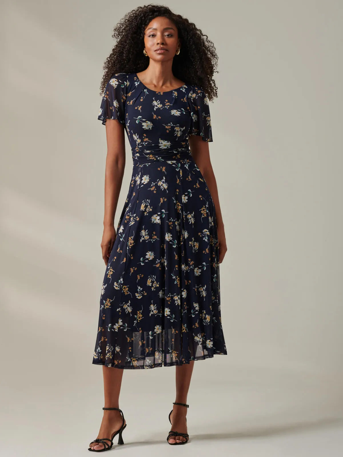 Harlie Floral Mesh Maxi Dress, Navy Floral