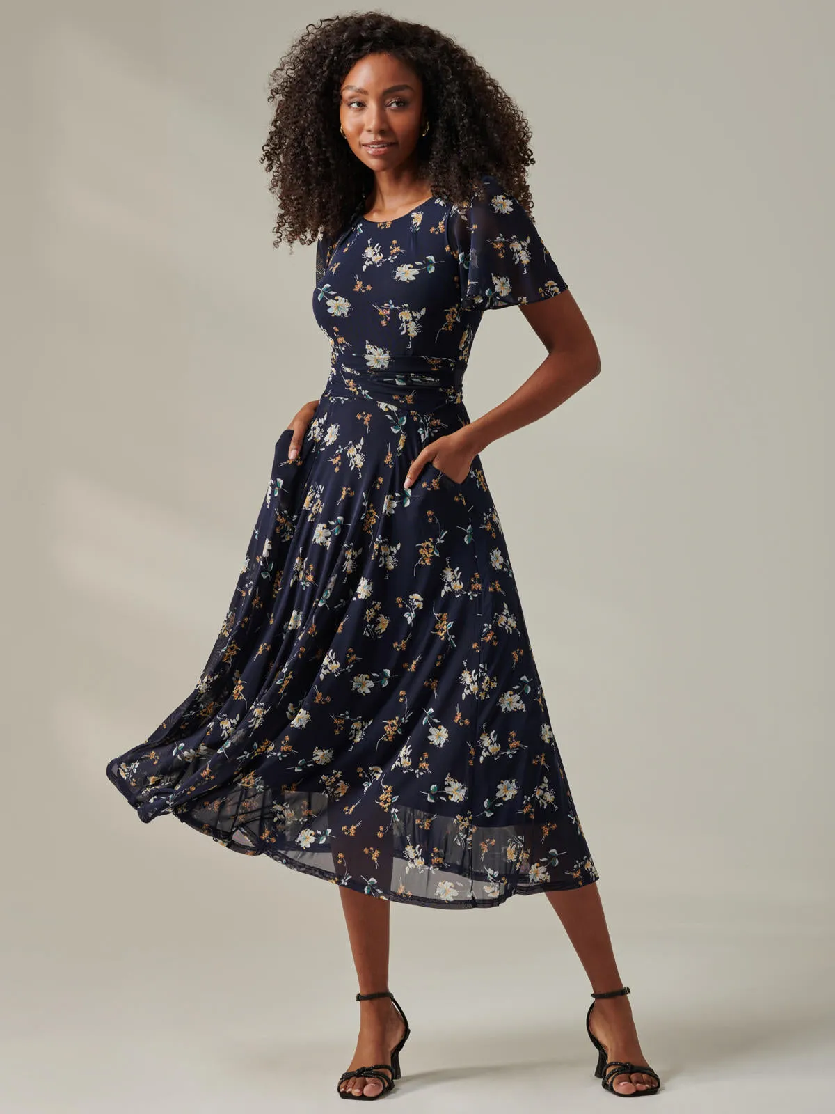 Harlie Floral Mesh Maxi Dress, Navy Floral