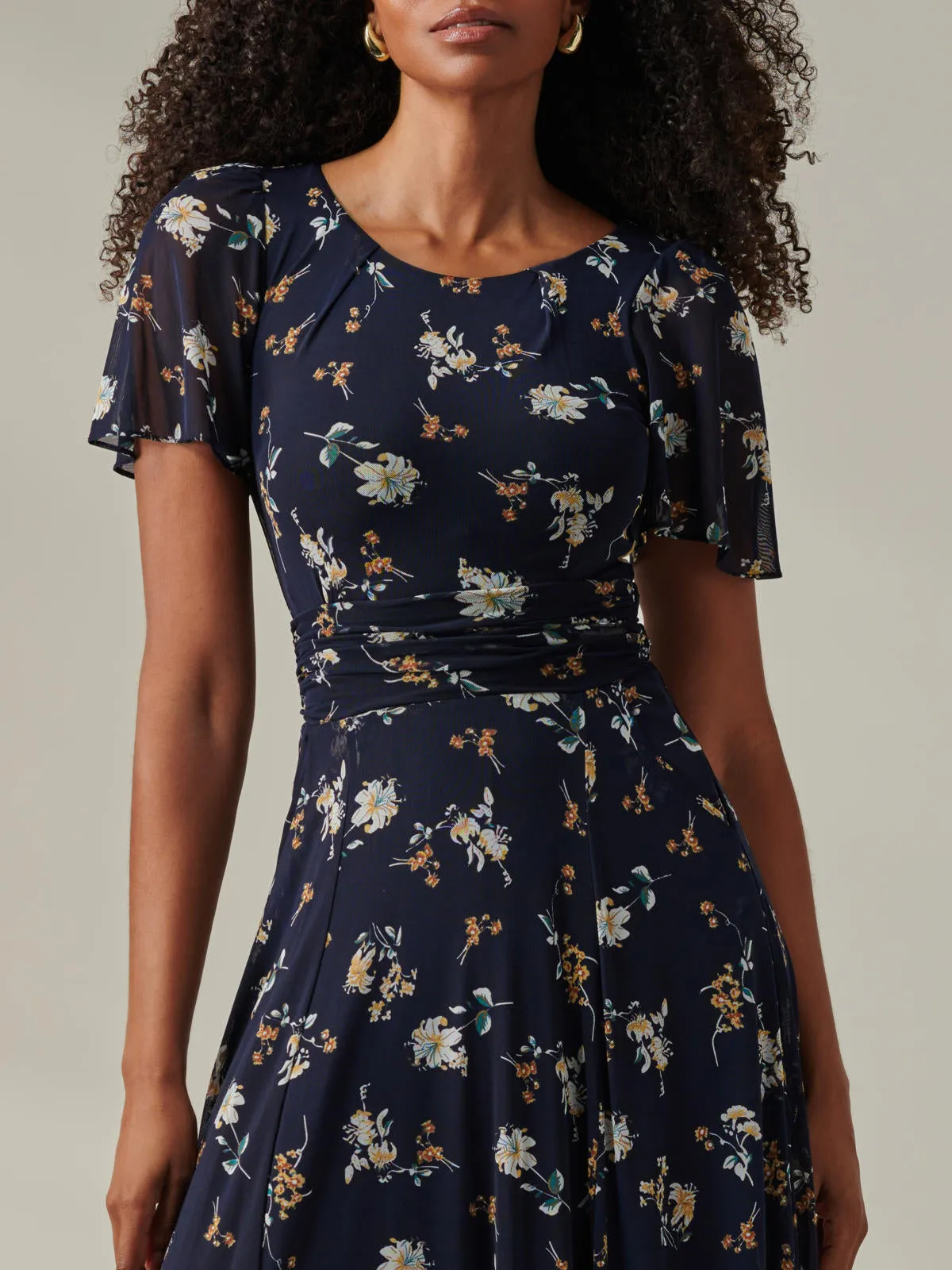 Harlie Floral Mesh Maxi Dress, Navy Floral