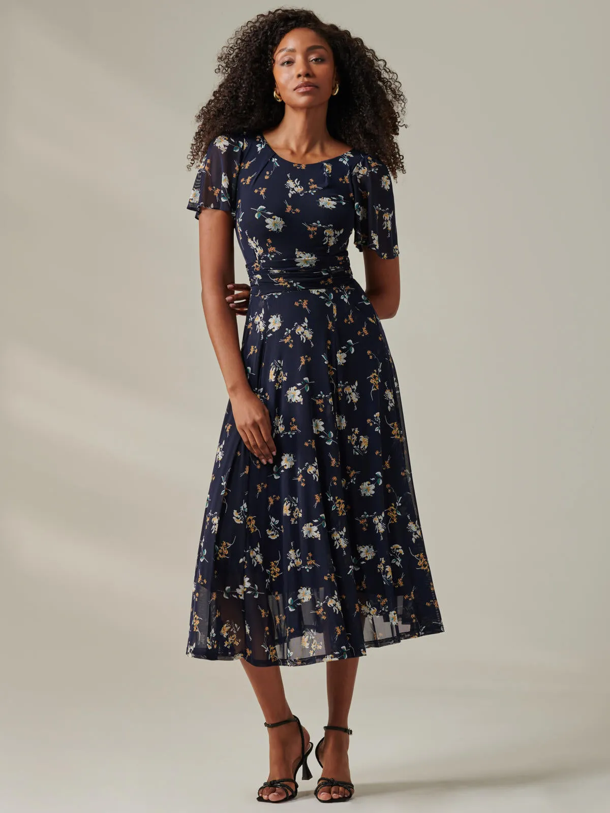 Harlie Floral Mesh Maxi Dress, Navy Floral