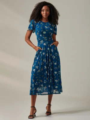 Harlie Floral Mesh Maxi Dress, Teal Floral