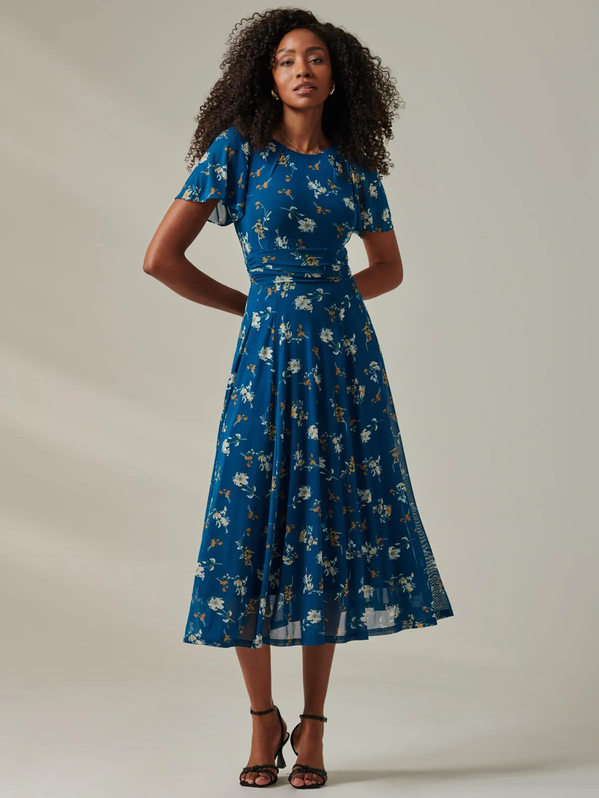 Harlie Floral Mesh Maxi Dress, Teal Floral