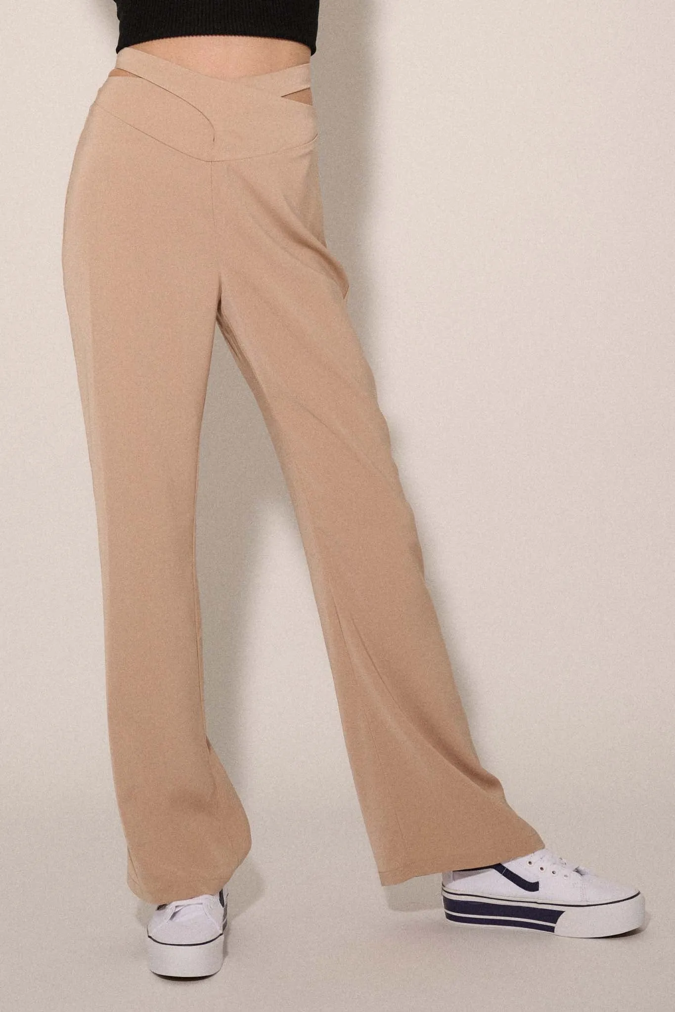 Here and Now Crisscross Waist Tie-Back Flare Pants