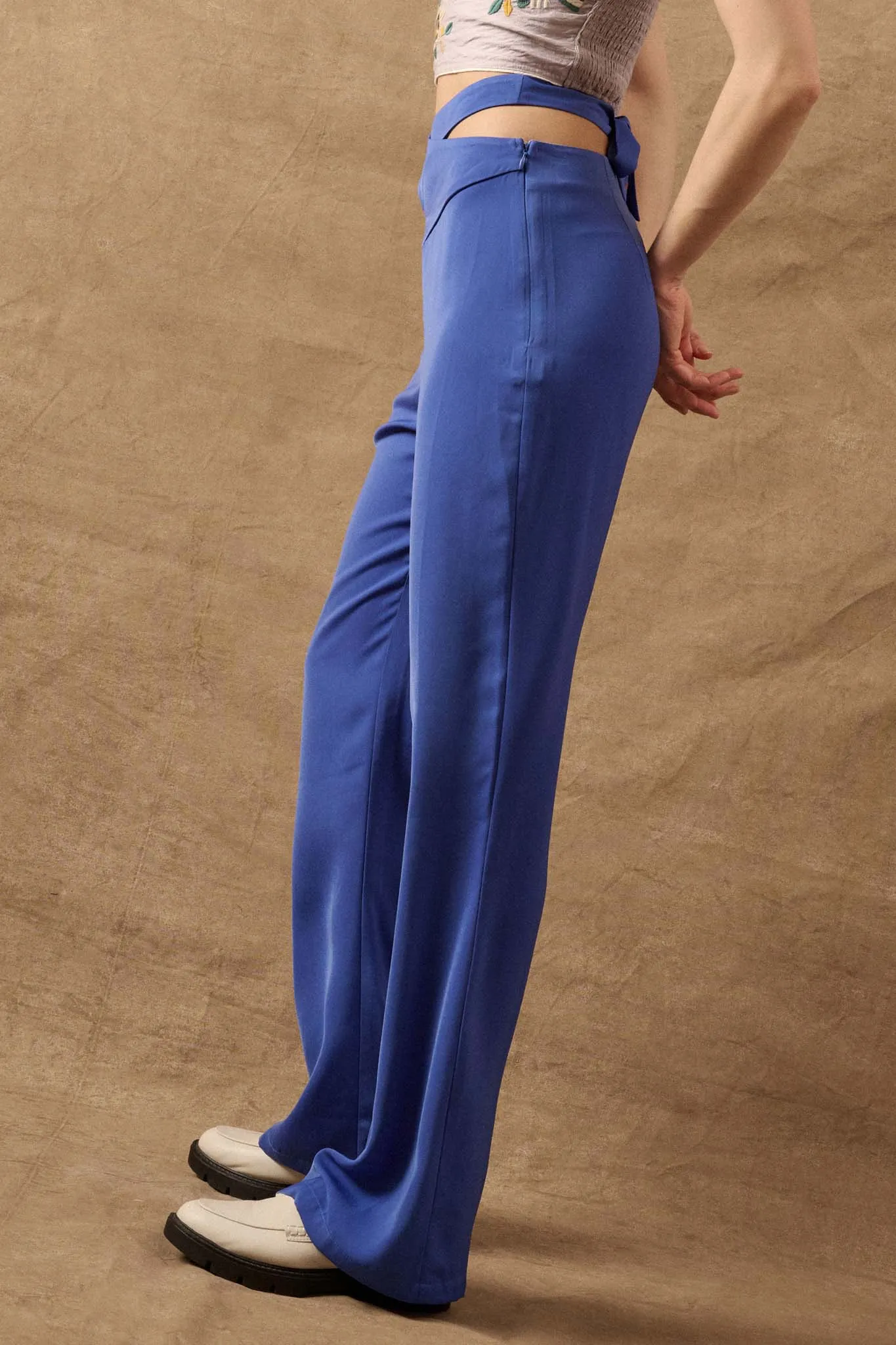 Here and Now Crisscross Waist Tie-Back Flare Pants