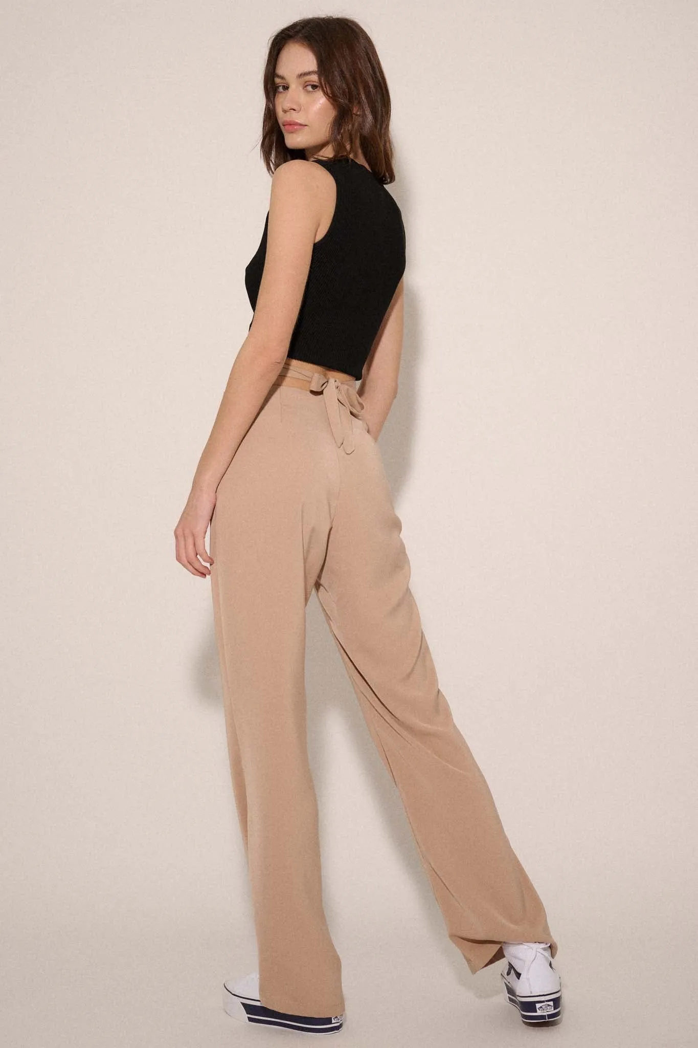 Here and Now Crisscross Waist Tie-Back Flare Pants