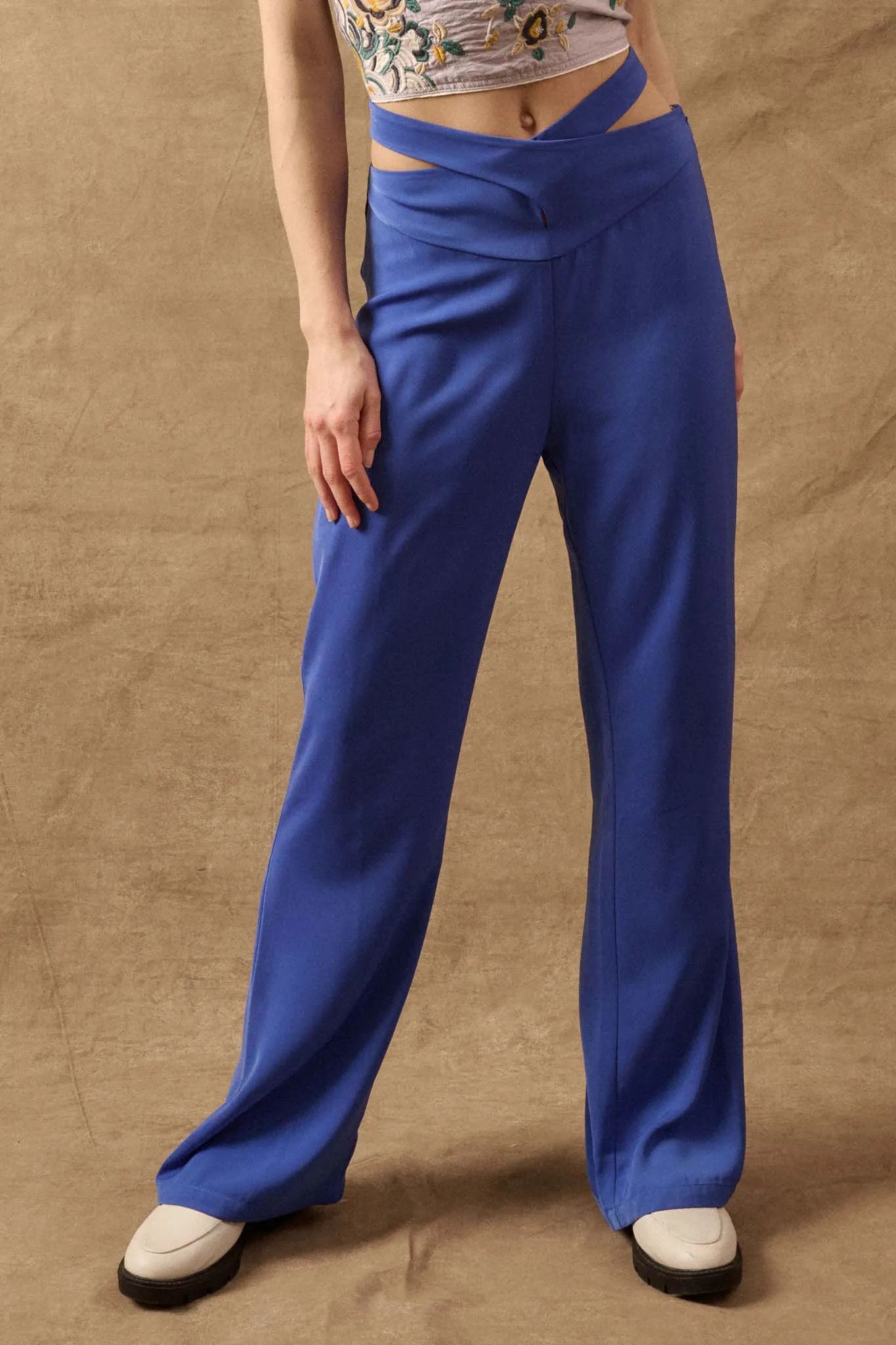 Here and Now Crisscross Waist Tie-Back Flare Pants