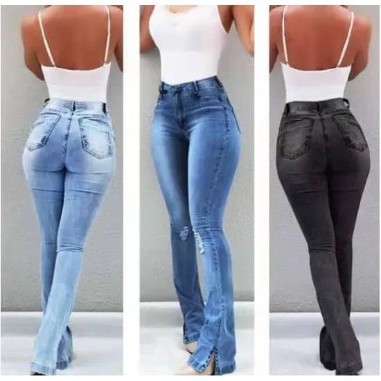 High Waist Split Side Hem Ripped Skinny Jeans