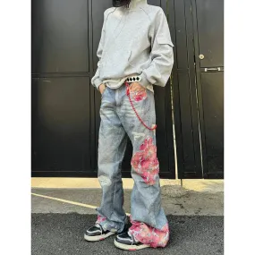 Hip Hop Wide Leg Denim Pants with Low Waist