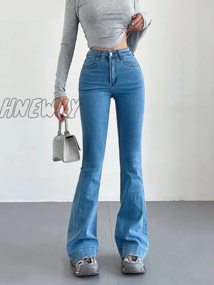 Hnewly Stretch Jeans Flared Trousers Women's Pants Y2k Fashion High Waist Vintage Casual Baggy Straight Jeans Fall Outfits New In