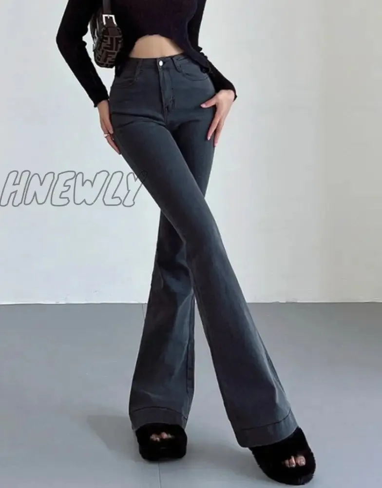 Hnewly Stretch Jeans Flared Trousers Women's Pants Y2k Fashion High Waist Vintage Casual Baggy Straight Jeans Fall Outfits New In