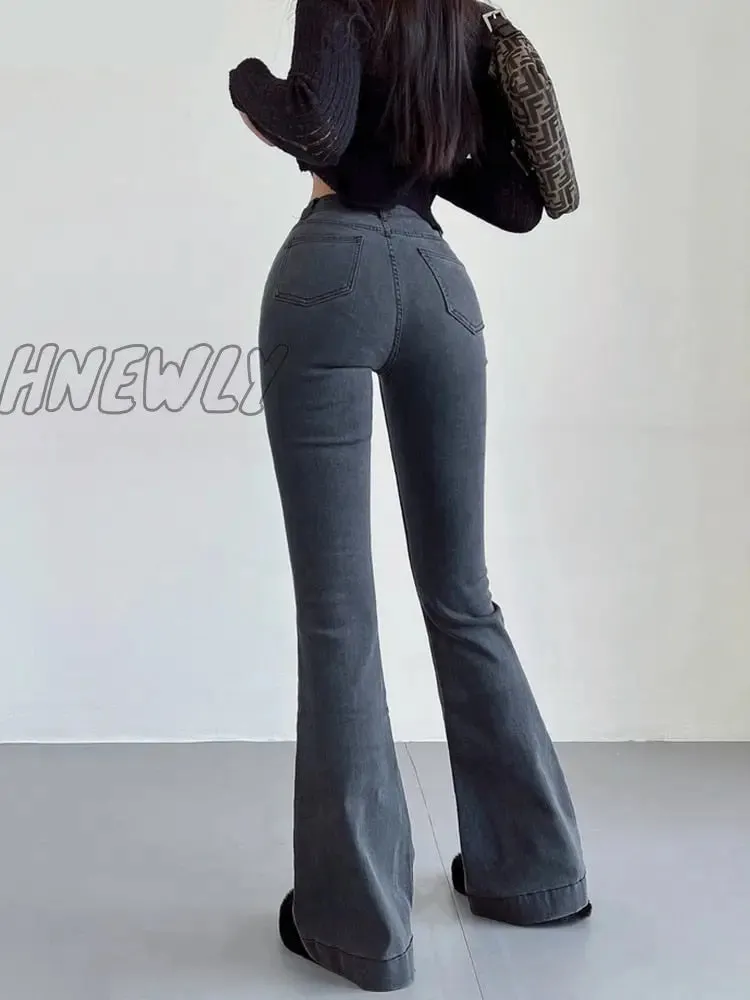 Hnewly Stretch Jeans Flared Trousers Women's Pants Y2k Fashion High Waist Vintage Casual Baggy Straight Jeans Fall Outfits New In