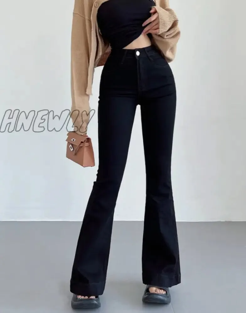 Hnewly Stretch Jeans Flared Trousers Women's Pants Y2k Fashion High Waist Vintage Casual Baggy Straight Jeans Fall Outfits New In