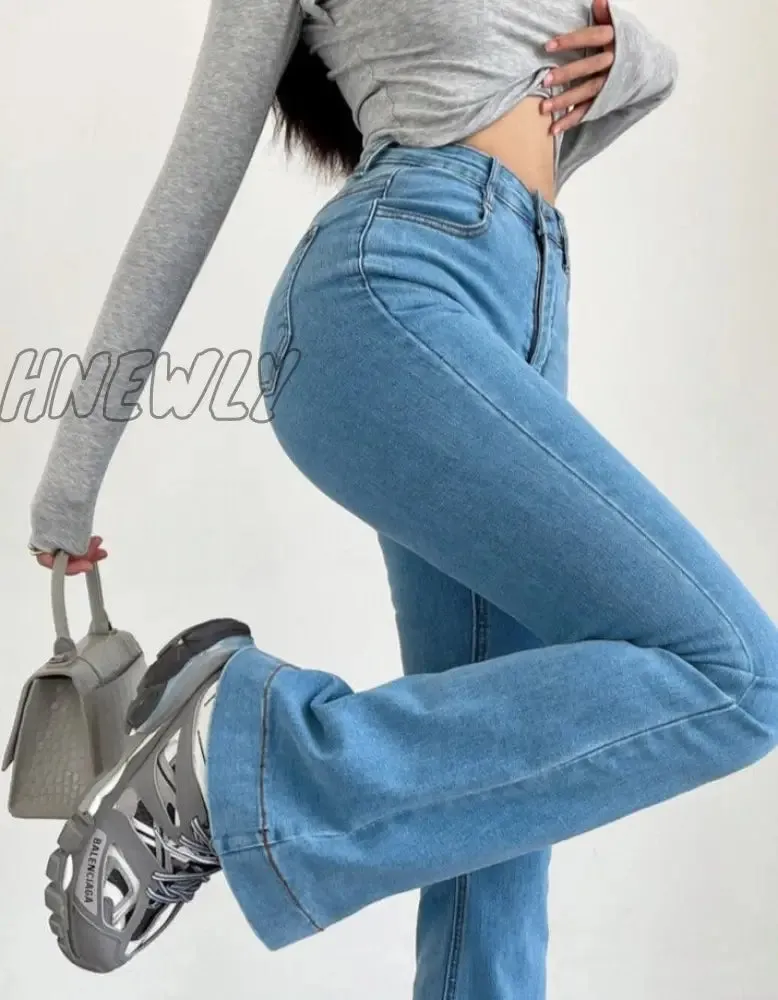 Hnewly Stretch Jeans Flared Trousers Women's Pants Y2k Fashion High Waist Vintage Casual Baggy Straight Jeans Fall Outfits New In