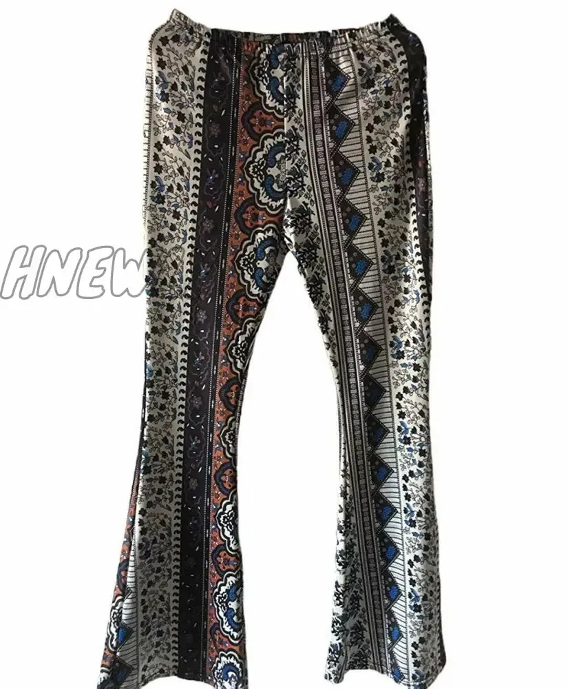 Hnewly Women Boho Hippie High Waist Loose Wide Leg Flared Bell Bottom Flroal Long Pants