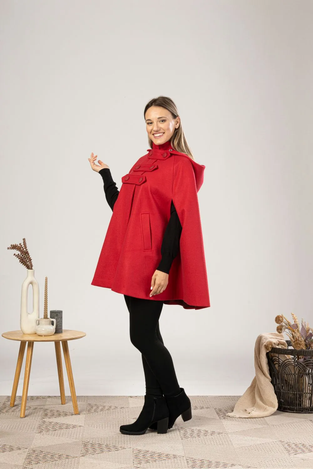 Hooded Wool Cape Coat