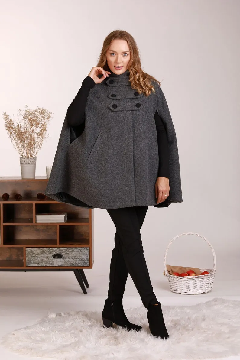 Hooded Wool Cape Coat