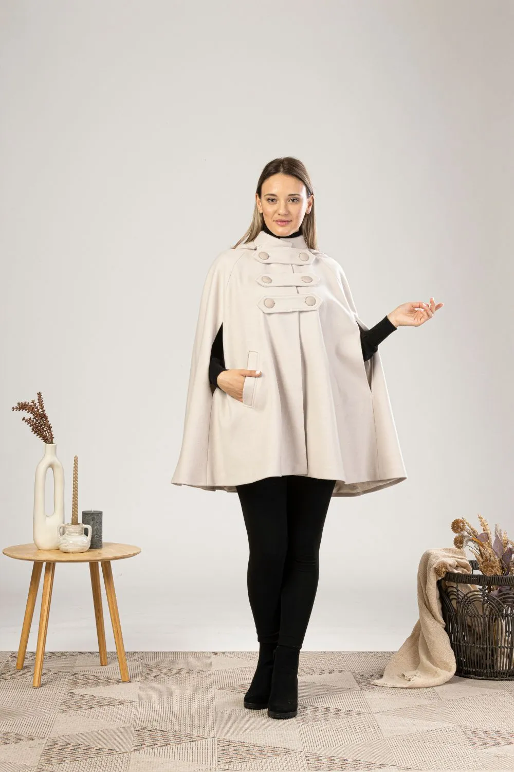 Hooded Wool Cape Coat