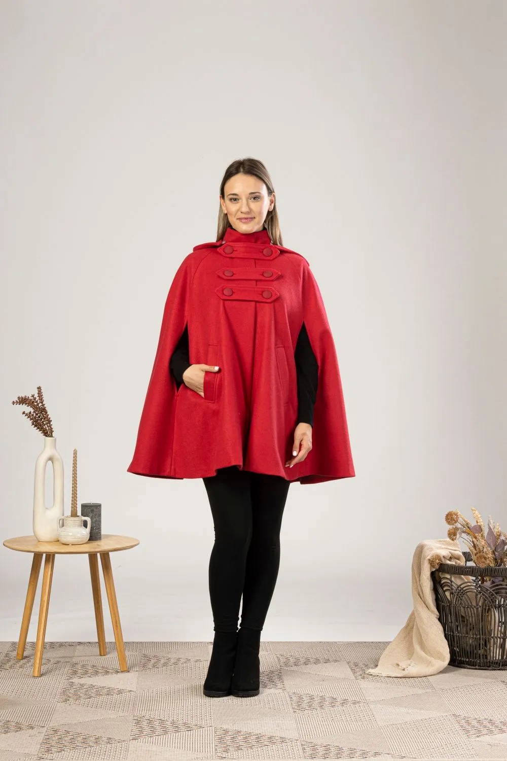 Hooded Wool Cape Coat