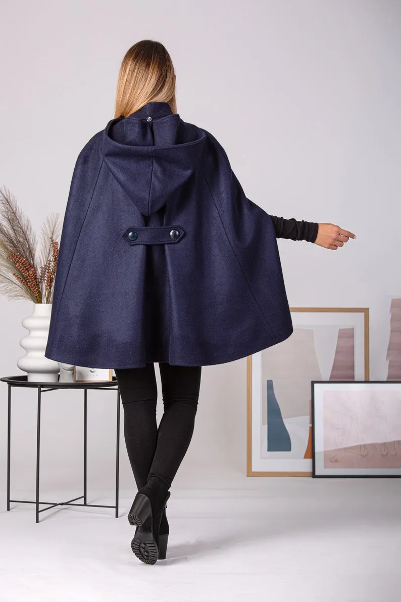 Hooded Wool Cape Coat