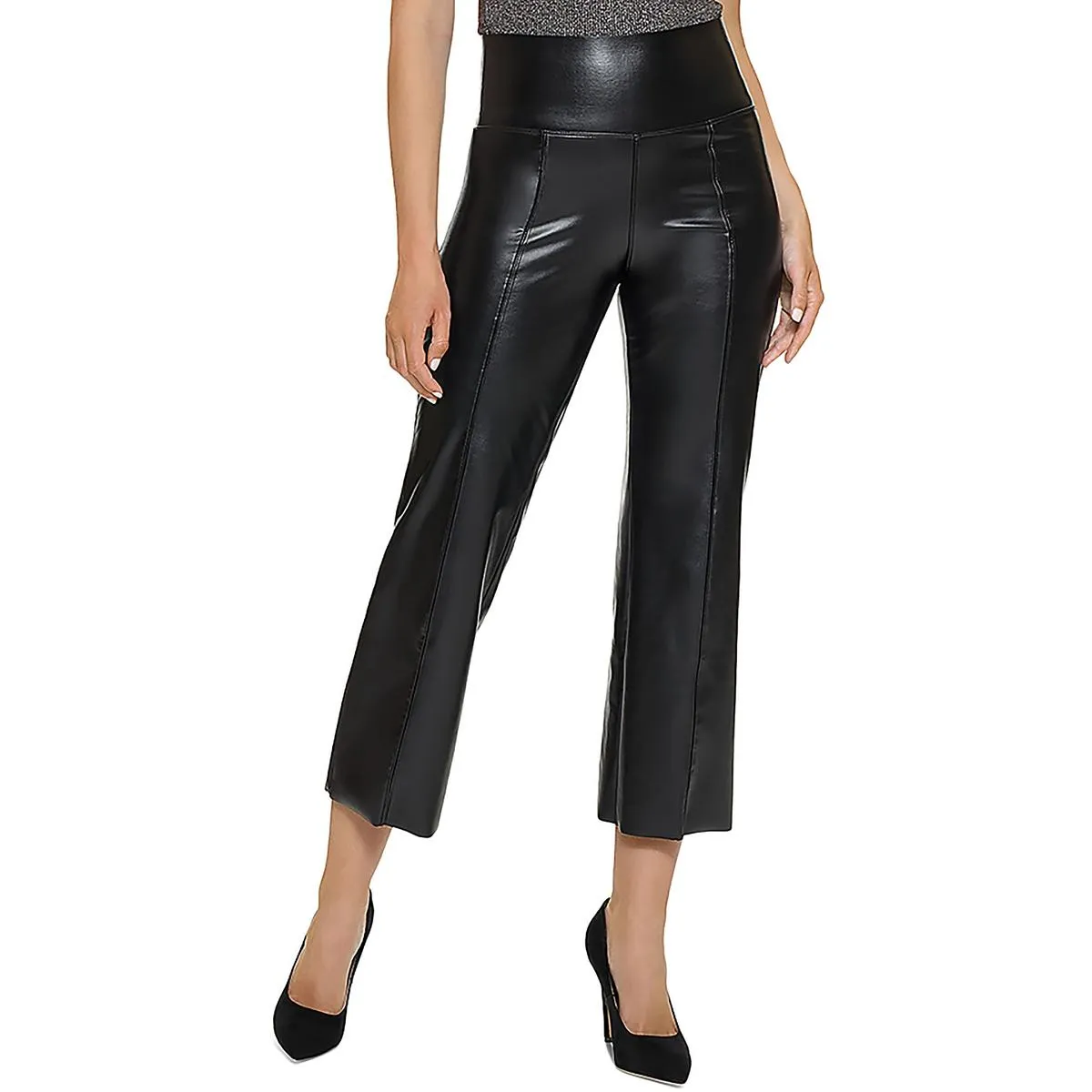 Hue Womens Faux Leather High Rise Flared Pants