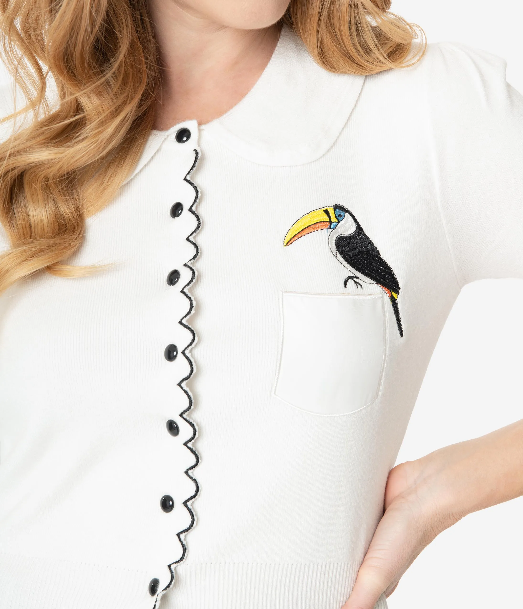 Ivory Button Up Toucan Cardigan