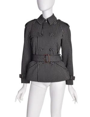 Jean Paul Gaultier Vintage Black Grey Striped Double Breasted Trench Jacket