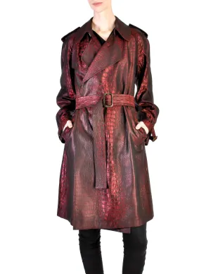 Jean Paul Gaultier Vintage Metallic Maroon Alligator Print Trench Coat