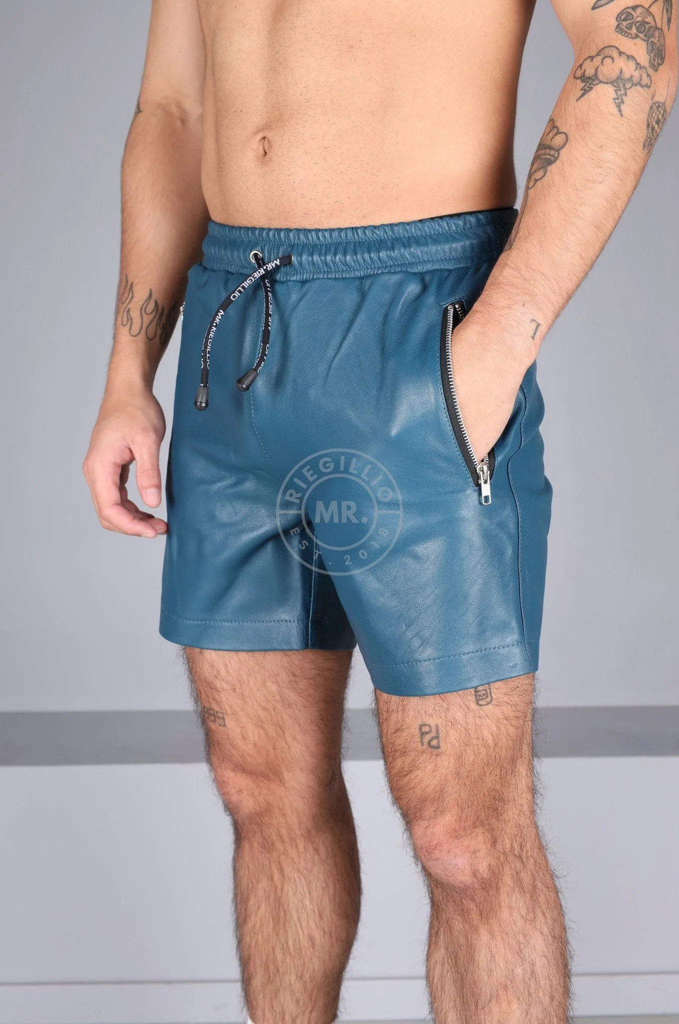 Jeans Blue Leather Track Short