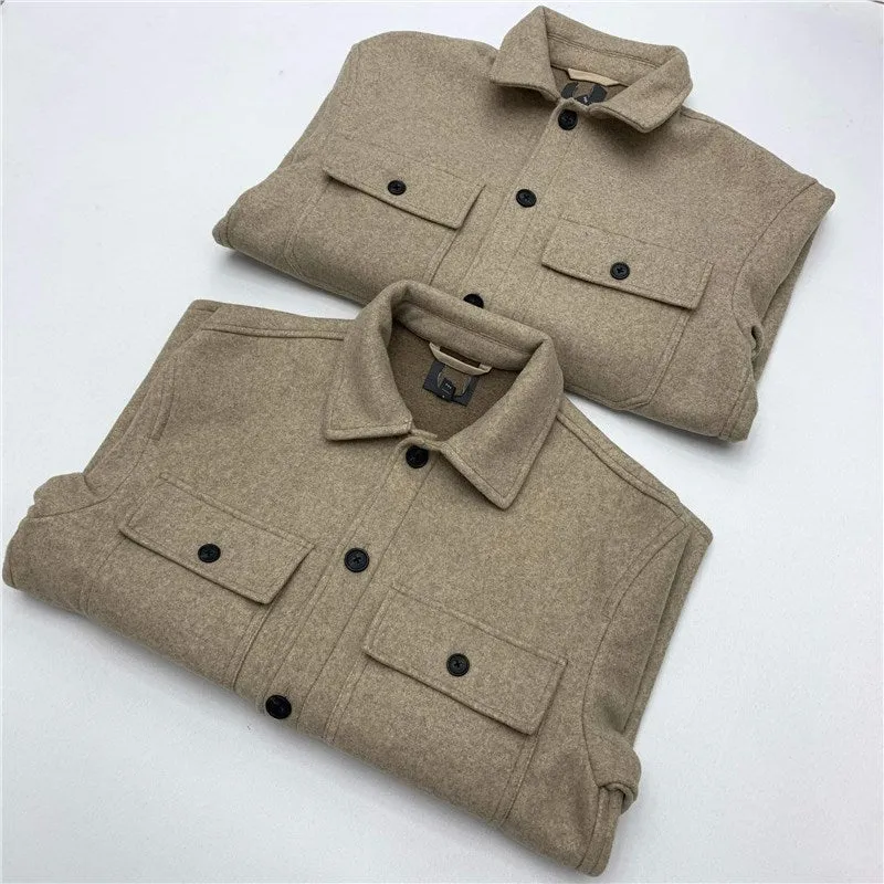 Jinquedai men fall outfits casual Wool Thick Woolen Shirt Men's Autumn and Winter Warm Shirt Workwear Loose Retro plus Size Coat