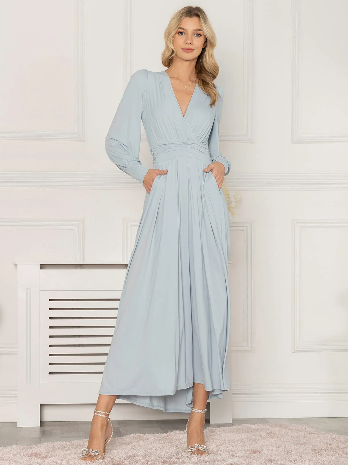 Jolie Moi Callisto Long Sleeve Maxi Dress, Ice Blue