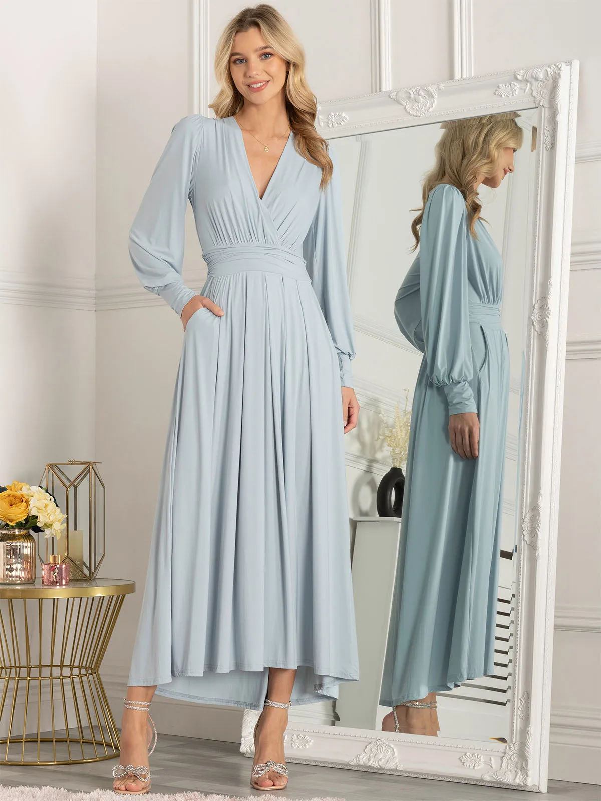 Jolie Moi Callisto Long Sleeve Maxi Dress, Ice Blue