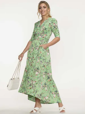 Jolie Moi Elenora Ruched Sleeve Maxi Dress, Green Floral