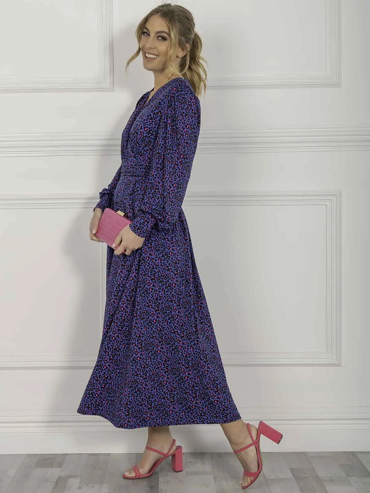 Jolie Moi Nancy Long Sleeve Maxi Dress, Blue Animal