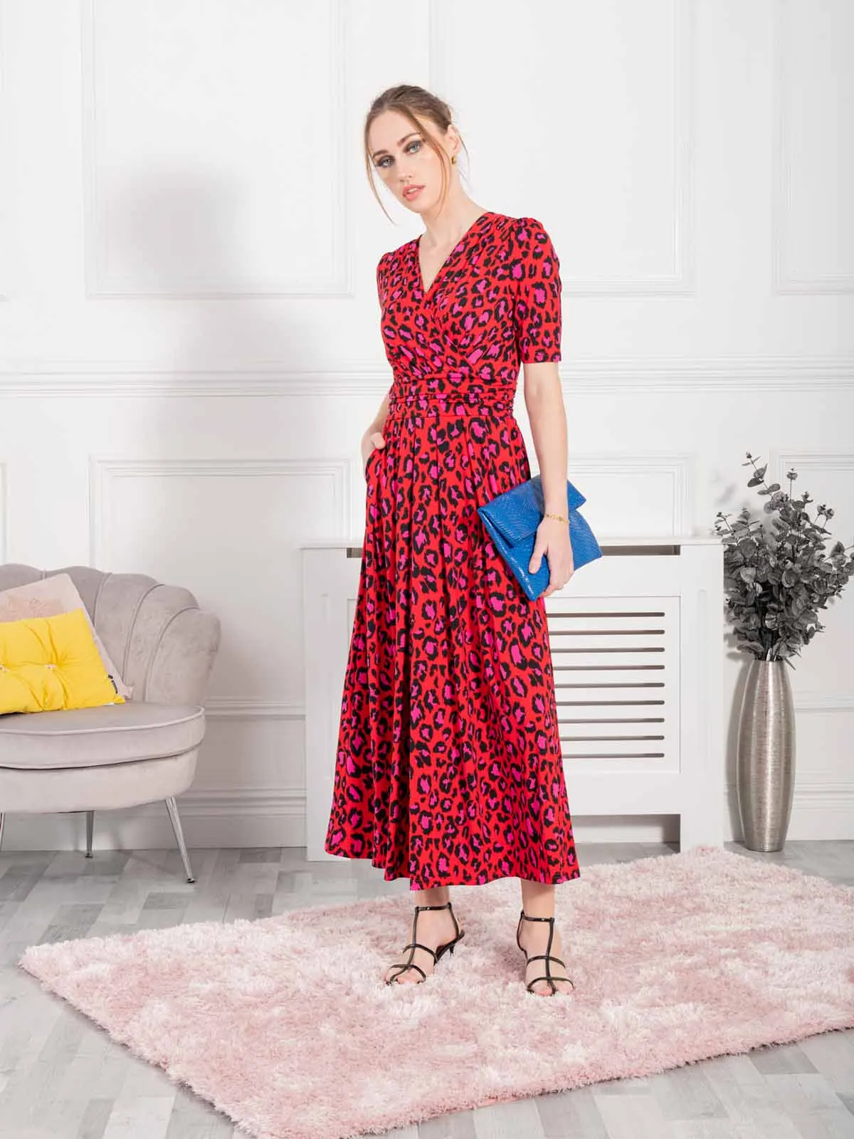 Jolie Moi Oakley Animal Print Wrap Maxi Dress, Red Animal