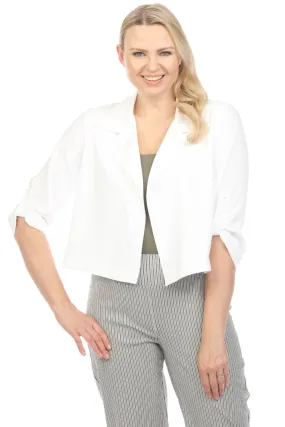 Joseph Ribkoff Vanilla Open Front Roll-Tab Sleeve Cropped Cover-Up Jacket 242059