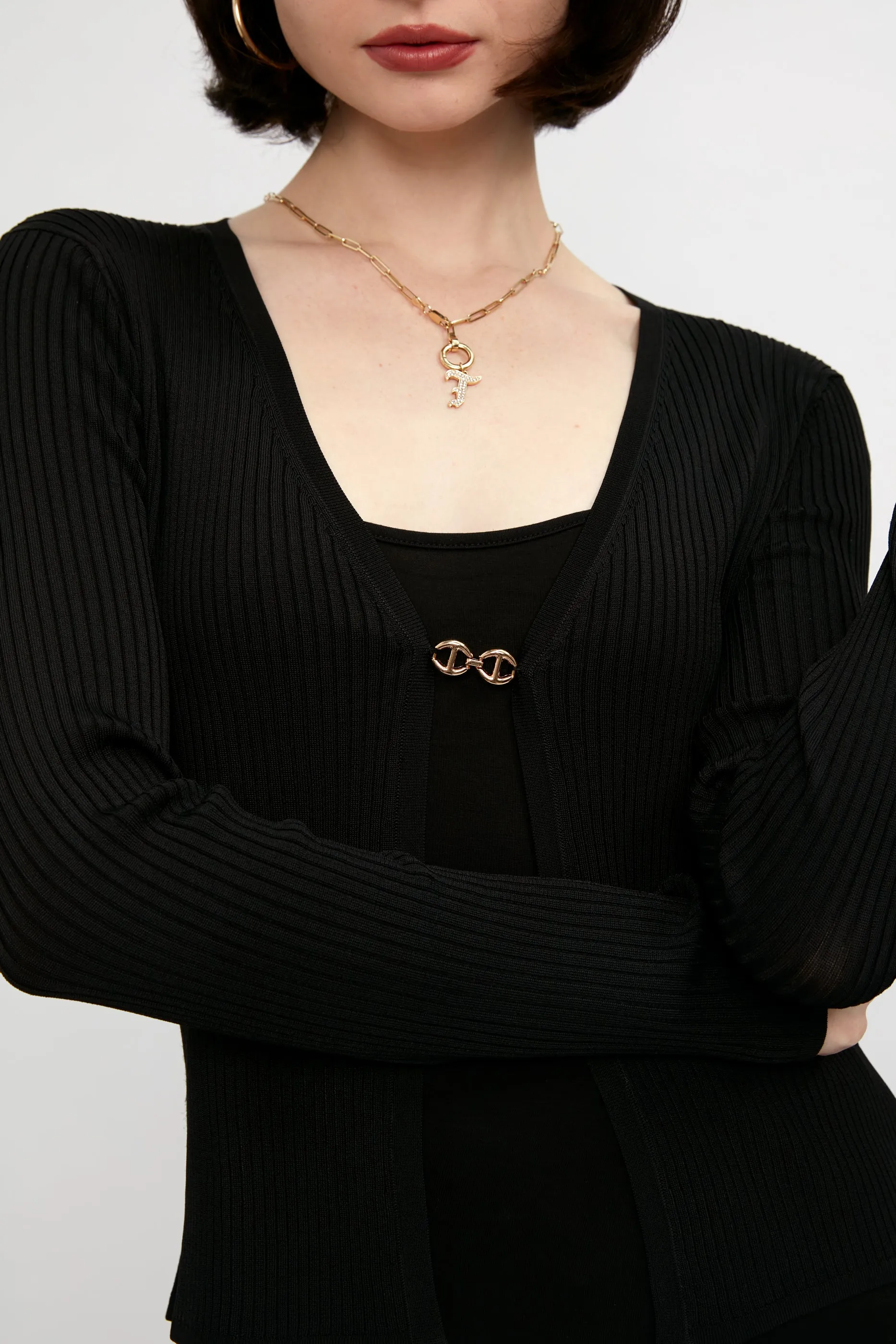 Juno Cardigan with Chain Detail in Black