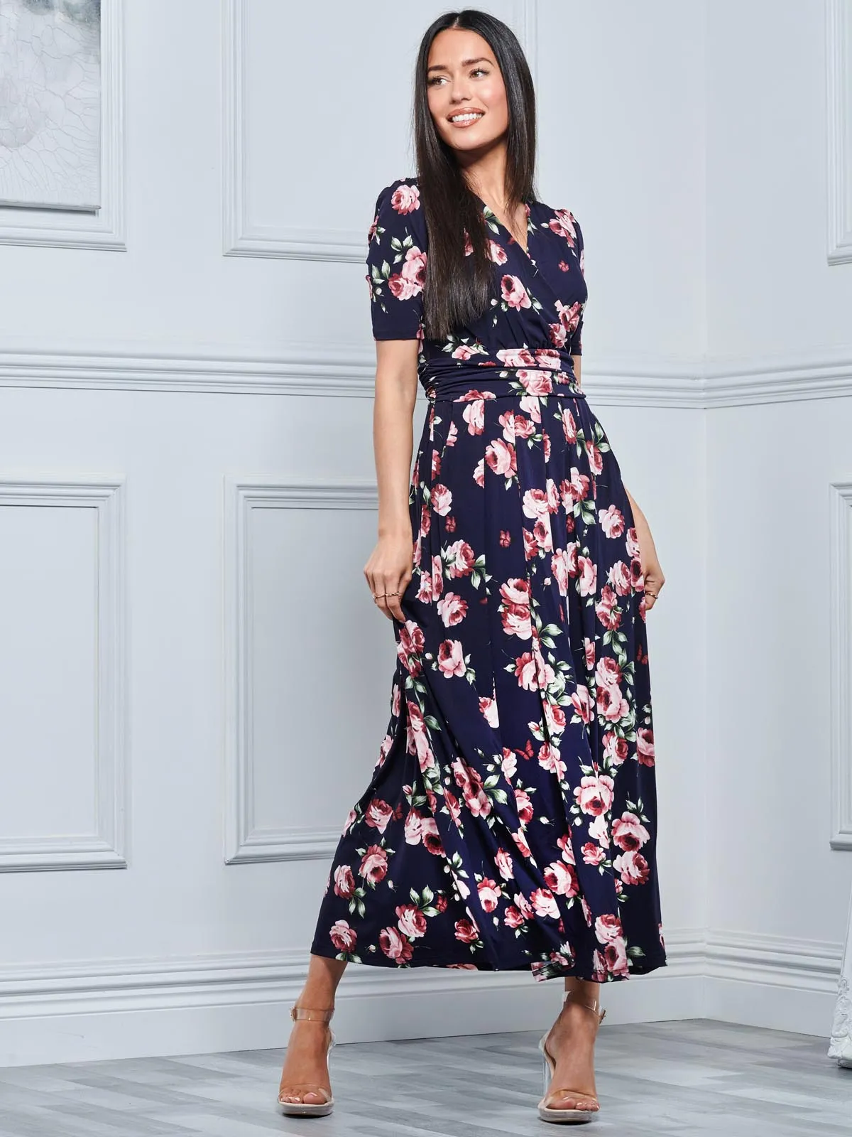 Kiera Wrap Front Maxi Dress, Navy Floral