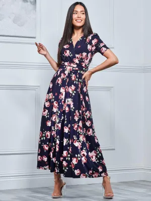 Kiera Wrap Front Maxi Dress, Navy Floral