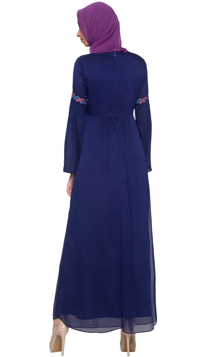 Kiran Embroidered Modest Abaya Maxi Dress - Navy Blue - FINAL SALE