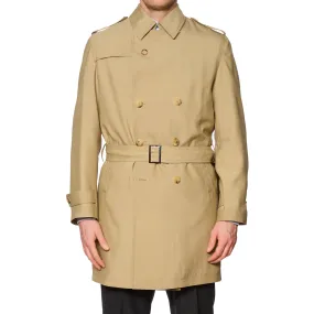 KITON Napoli Beige Wool DB Cashmere Lined Trench Coat EU 50 NEW US M Leather Trims