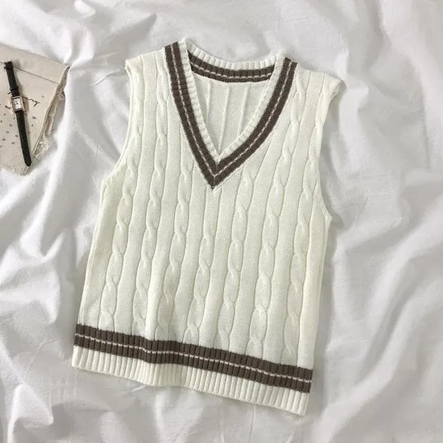 Knitted Vest With V-Neck