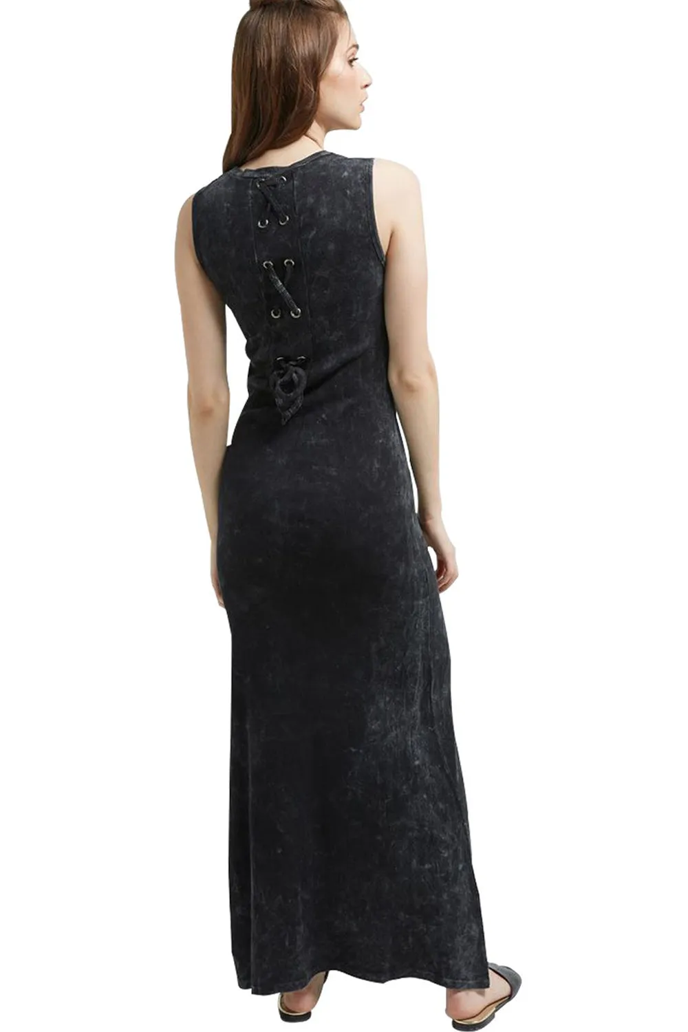 Ladies Ribbed Maxi Back Tie Up Dress