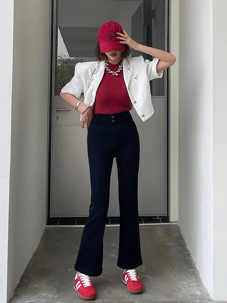 Lanfubeisi work outfits women Original Pure Flared Pants Spring New Elegant High Waist Cropped Pants Slim Pants Jeans for Small Girls