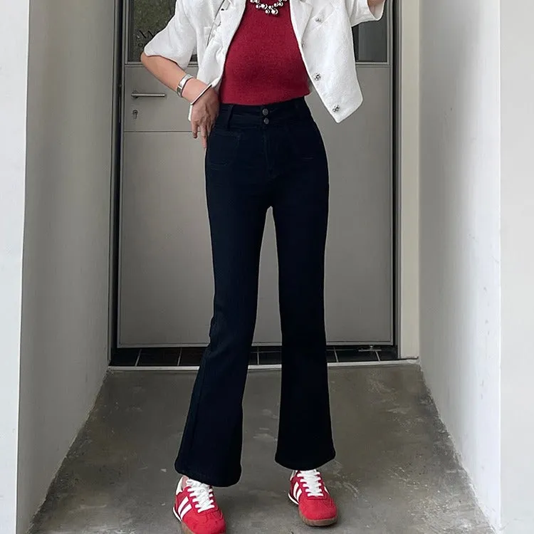 Lanfubeisi work outfits women Original Pure Flared Pants Spring New Elegant High Waist Cropped Pants Slim Pants Jeans for Small Girls